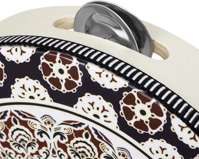 OriGlam 8 Inch Tambourine Wood Handbell Music Drum, Handheld Tambourine Drum Bell Metal Jingles Percussion Instrument Drum for Church, Dance, Party, KTV (White) - Image 4